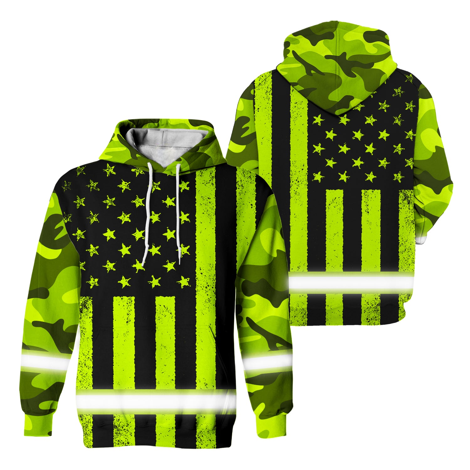 Hi Vis Hoodie Reflective US Flag Fishing Outdoor Safety