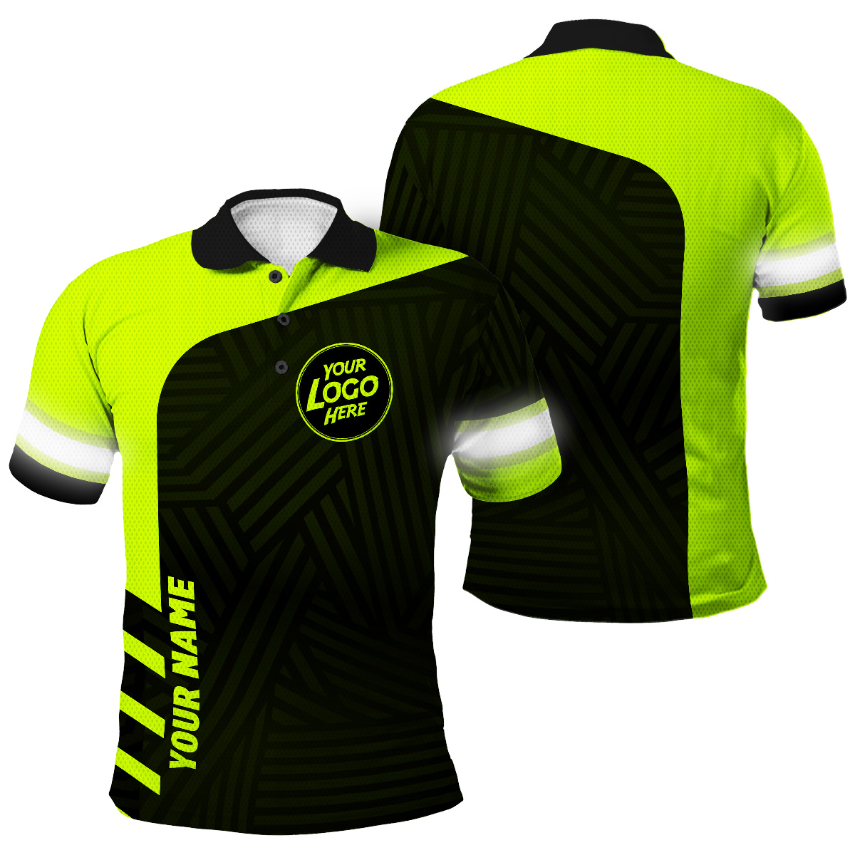 Hi Vis Polo Shirt Uniform Reflective Black Green Neon Custom Name And ...